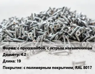 Шуруп с прессшайбой, с острым наконечником 4.2х19 с полимерным покрытием, RAL 8017